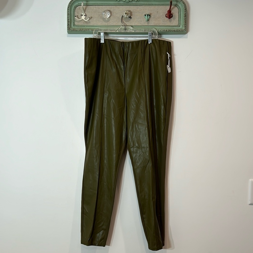Worthington 2 panel faux leather/ stretch legging green xl Women’s new w tag